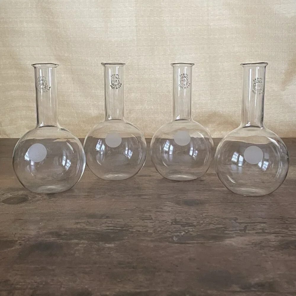Vintage Pyrex Lab Flasks 250 ML Set of 4 Apothecary Flat Bottom Propagation Vase